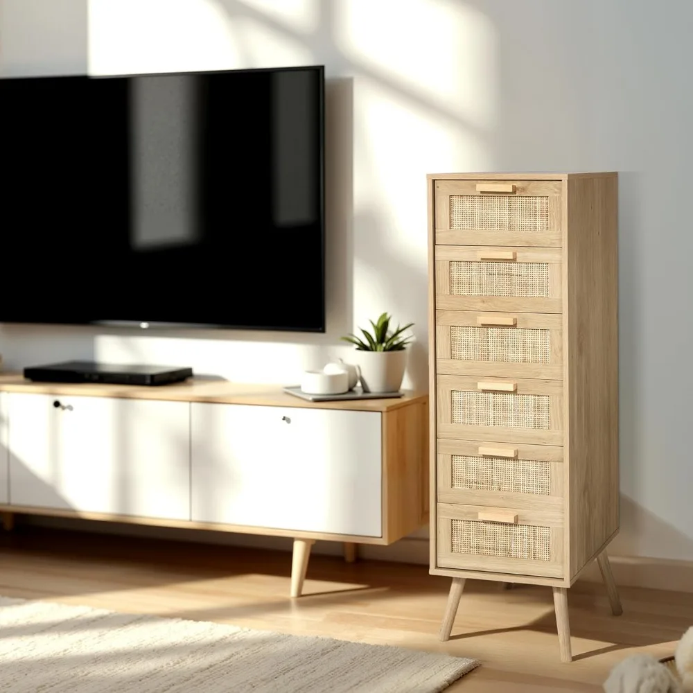 cassettiera in rattan per camera da letto, cassettiera alta con 6 cassetti decorati in rattan fatti a mano, cassettiera piccola per soggiorno, clo