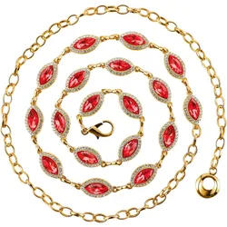 Crystal Belly Waist Chain Belt Gold Layered Belly Chain for Women - Red Green Rhinestone Diamond Body Chain Jewelry