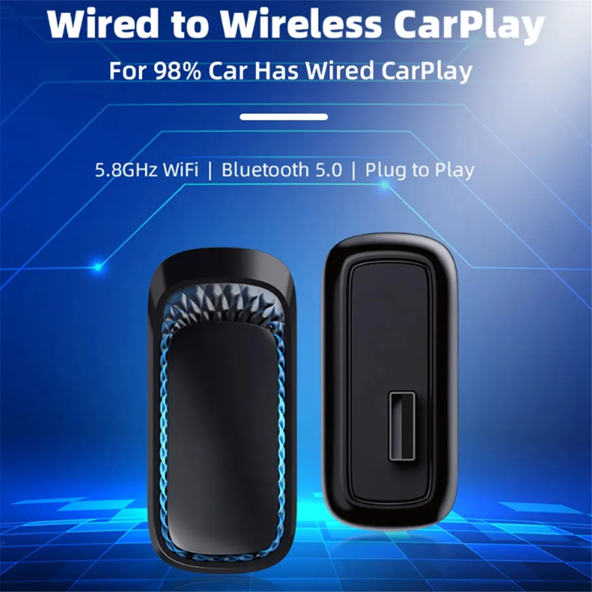 

RGB Colorful Wireless Carplay Dongle Mini Box Plug and Play Connect Bluetooth WiFi with Wired for Carplay(USB)