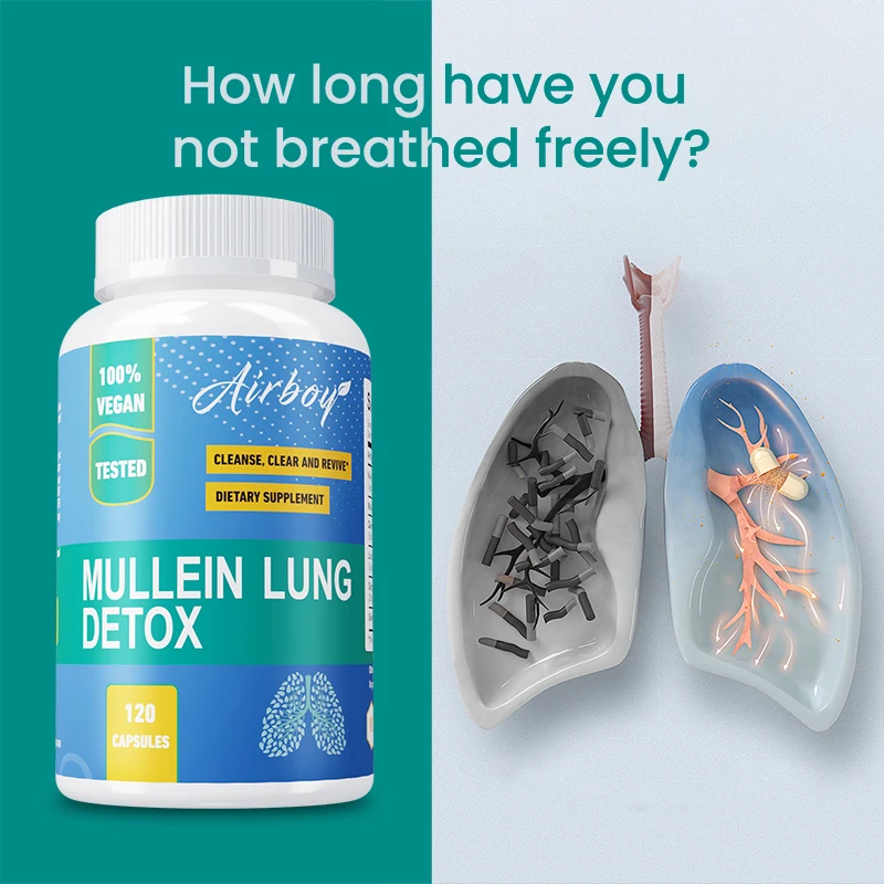 

Mullein Lung Detox Capsules - Support Lung and Respiratory Health, Relieve Cough, Improve Sleep, Enhance Immunity, Non-GMO