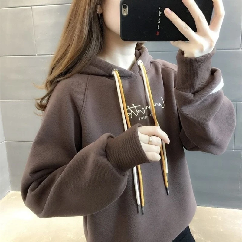 Autumn 2024 New Loose Korean Style Thin Long-sleeved Hooded Sweater Cardigan Coat Women\'s Long-sleeved T-shirt Top