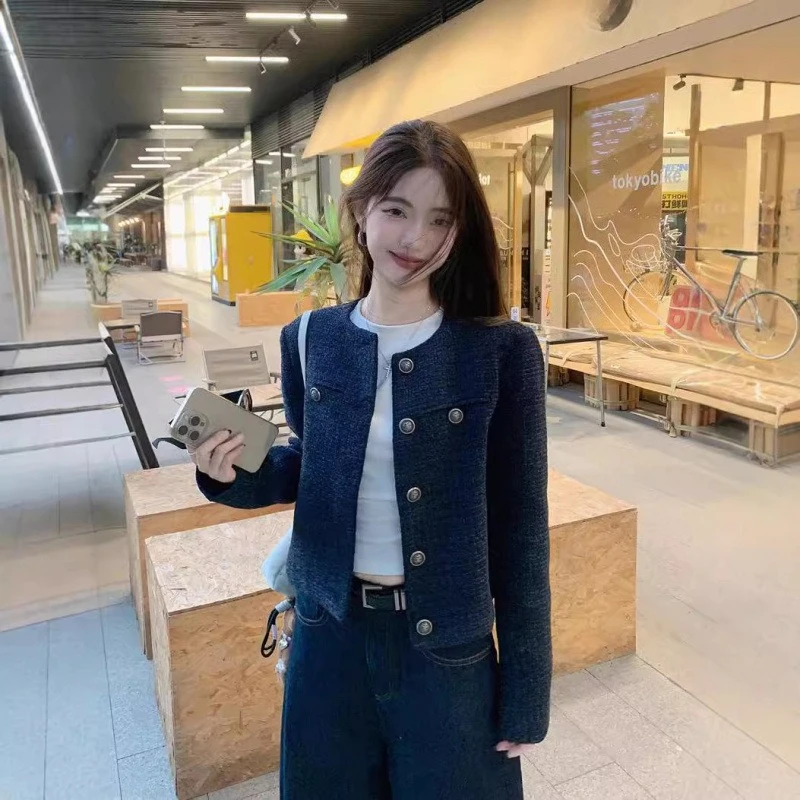 Short Style Fragrant Jacket Single Row Retro 2026 Spring Autumn High-end Casual Loose New Long Sleeved Temperament Top For Women