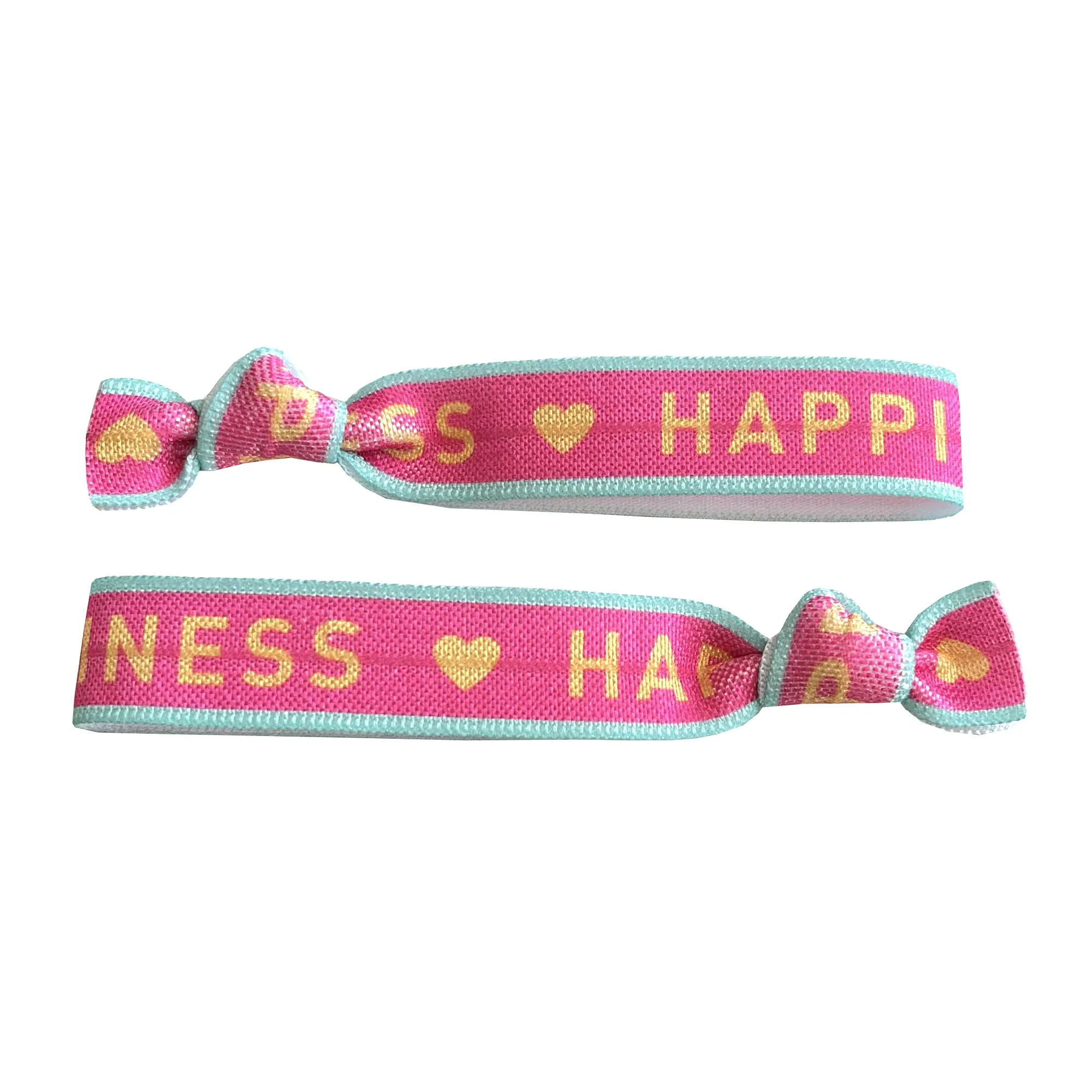 100 Stück Happiness AMOUR LABELLE geknotetes Haargummi-Armband Good Vibes Carpe Diem Love Print Pferdeschwanzhalter Gummiband-Armband – Detail 15