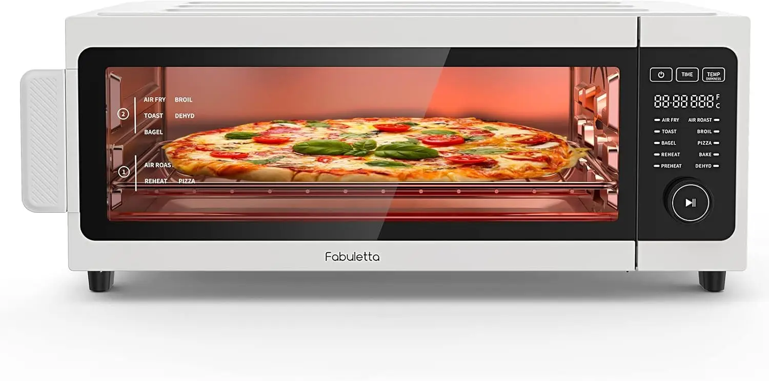 Fabuletta 10-in-1 Countertop Convection Oven 1800W, Flip Up & Away Capability for Storage Space, Oil-Less Toaster Oven Fit 12