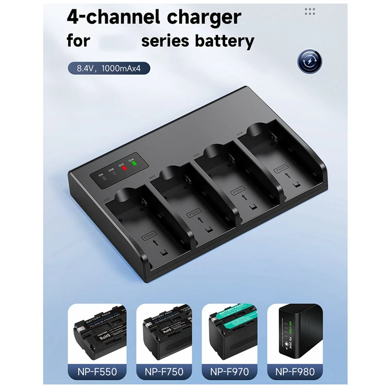 NP F960 NPF970 NP-F970 4-Channel Digital Camera Battery Charger W LCD Display For Sony NP-F550 F750 F970(EU Plug) Easy Install