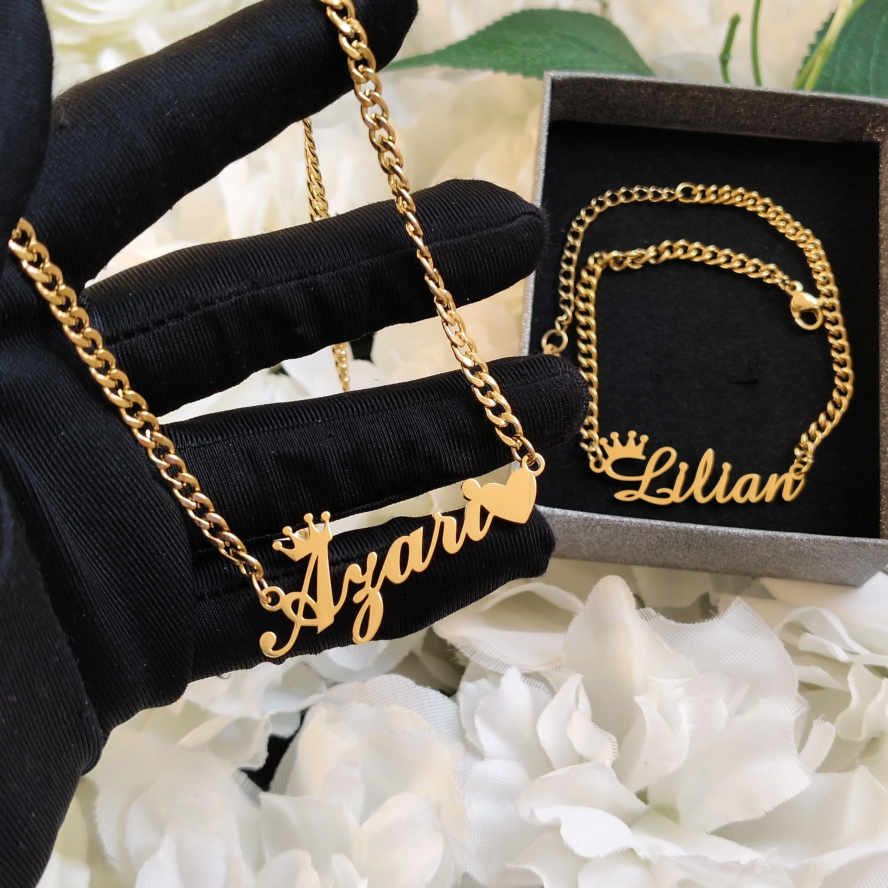 DHQH 2025 New Wholesale Personalized Letter Necklace Bracelet Set Customized Name Set Birthday Gift Manufacturer Direct Sales