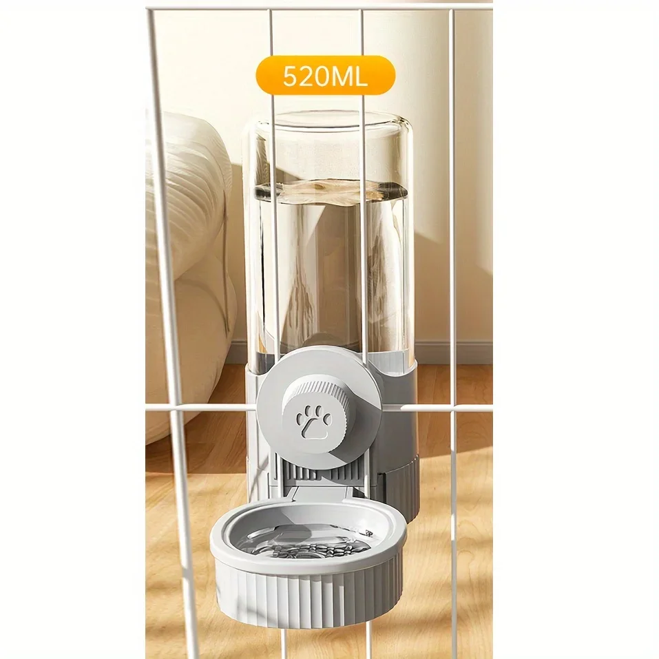 Hanging Cage Automatic Small Pet Food Bowl Water Bottle Dispenser, 520ml Automatic Gravity Pet Feeder and Drinker Set