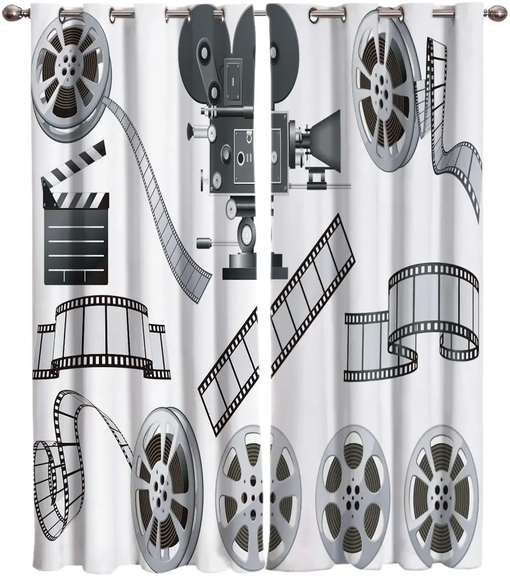 Living Room Decoration Blackout Curtains Double Bedroom Movie Theme Grayscale Projection Movie Board Scroll Room Curtains