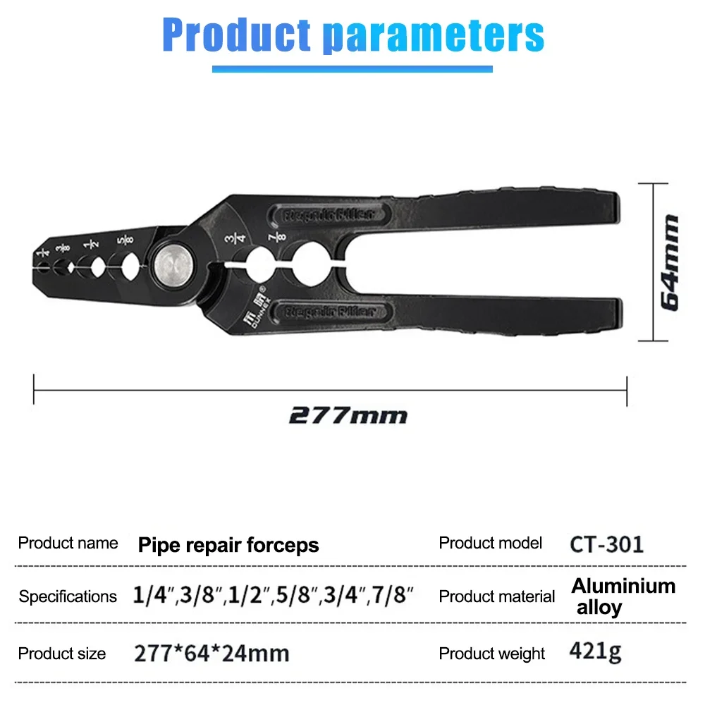 6-in-1-Kupferrohr-Runderzange, flaches Aluminiumrohr, Reparaturzange, Kühlwerkzeug, Rundrohr, Klimaanlage, vielseitige Reparatur