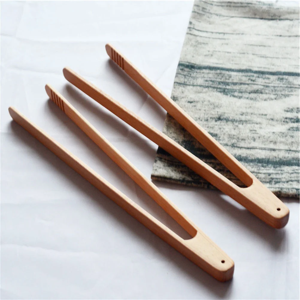 

Wooden Food Tongs Lasting Natural Stain Resistant Perfect Cooking Toast Salad BBQ Grilling Baking Fried Foods