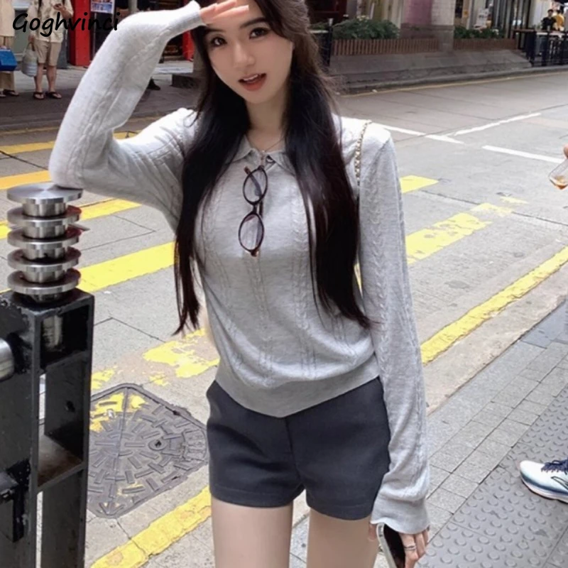 

Рубашки женские, корейская мода, с отложным воротником, универсальные, однотонные, повседневные, с вышивкой, популярные, классические, трикотажные изделия, осень Mujer