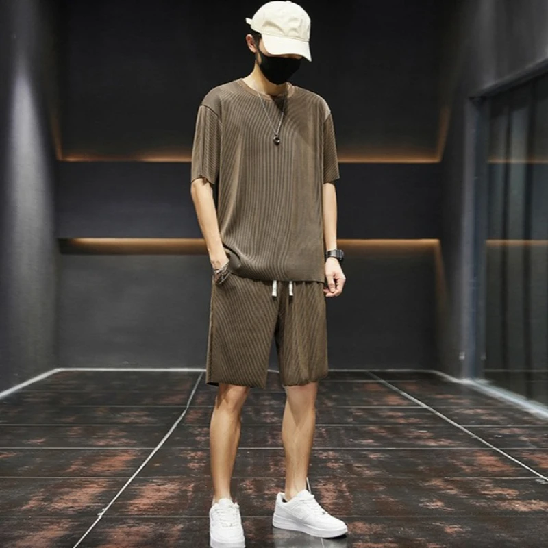 

Plain T-shirts Shorts Suits for Men No Logo Novelty in Loose Luxury Slim Fit Two Piece Set Korean Style 2025 Outfit Tee Man Sets