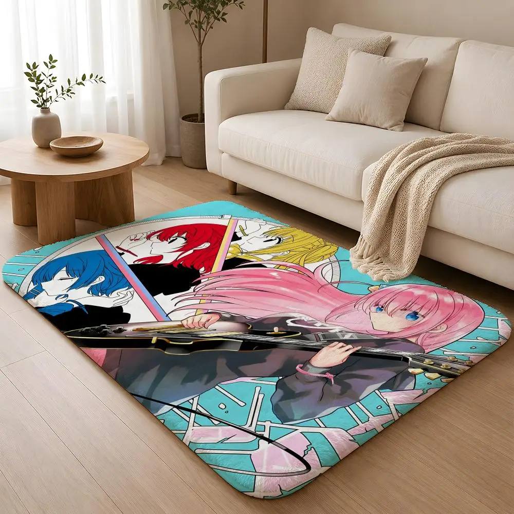 Anime B-Bocchi The Rock Floor Mat Machine Washable Soft Flannel Area Rug, Non-Slip Absorbent Floor Mat for Living Room Bedroom