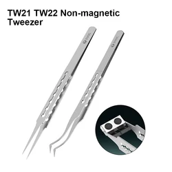 2UUL TW21 TW22 IC Chip Soldering Tweezers For Tin Planting BGA Stencil Repair Non-magnetic Stainless Hollow Stencil Tweezers