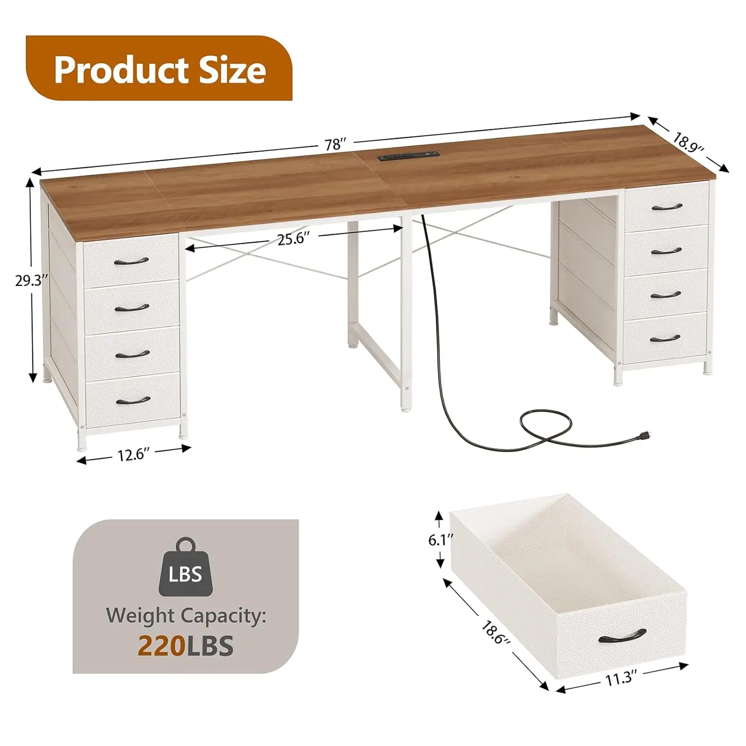 2 Person Desk with 8 Drawers, Large Home Office Computer Desk with Power Outlets, 78 Inch Long Double Desks for Two, Customized