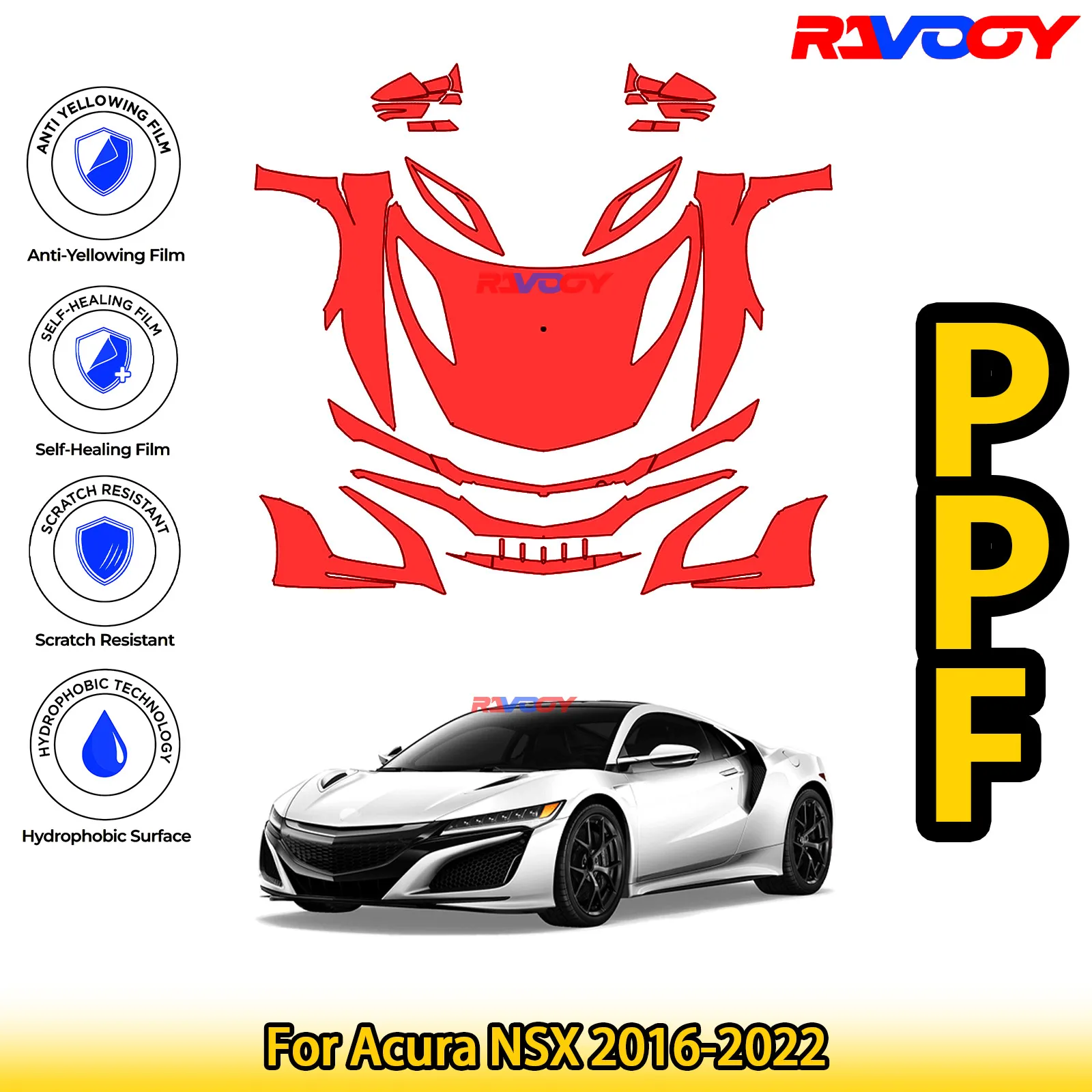 

For Acura NSX 2016-2022 Glossy Matte Black Precut front PPF Kit Paint Protection Film