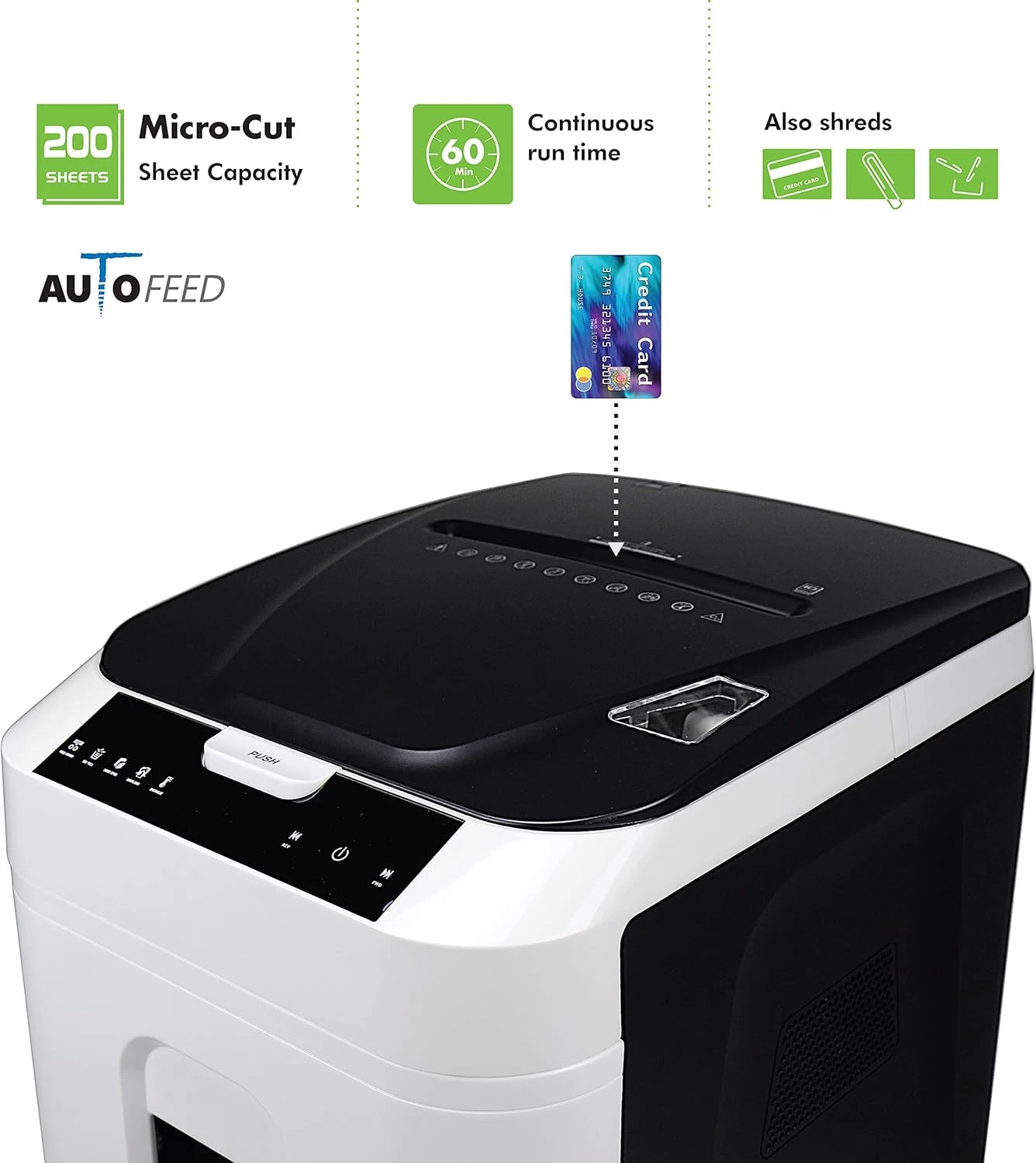 Commercial Grade 200-Sheet Auto Feed High Security Micro-Cut Paper Shredder/ 60 Minutes/Security Level P-5