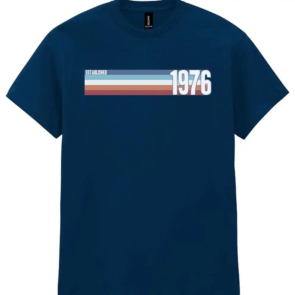 Mens 50th Birthday T-Shirt, Established 1976 Retro Strip, Turning 50 Tee