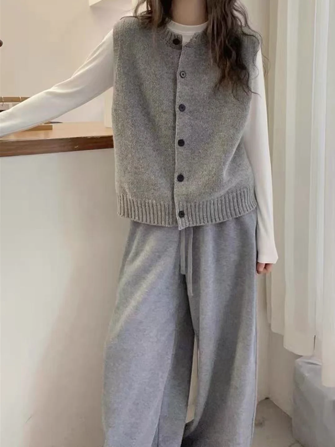 Einfache reine Farbe Camere gestrickte Weste Strickjacke Damen Herbst Winter Schichtung rund Ne Svel Wolloberteil