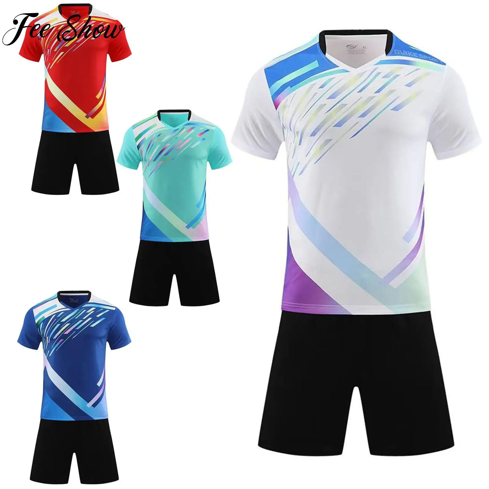 

Boys Girls Badminton Suit Sports Fitness Outfit Stylish Short Sleeve T-shirt+Shorts Set Kids Football Gym Workout Clothes Suits