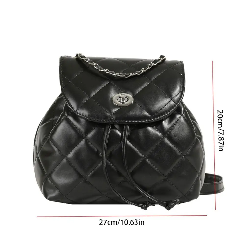 Casual Cute Small Backpack Pu Leather Silver Rhombic Lattice Chain Shoulder Bag School Bag Korean Style Pu Bucket Bag Ladies