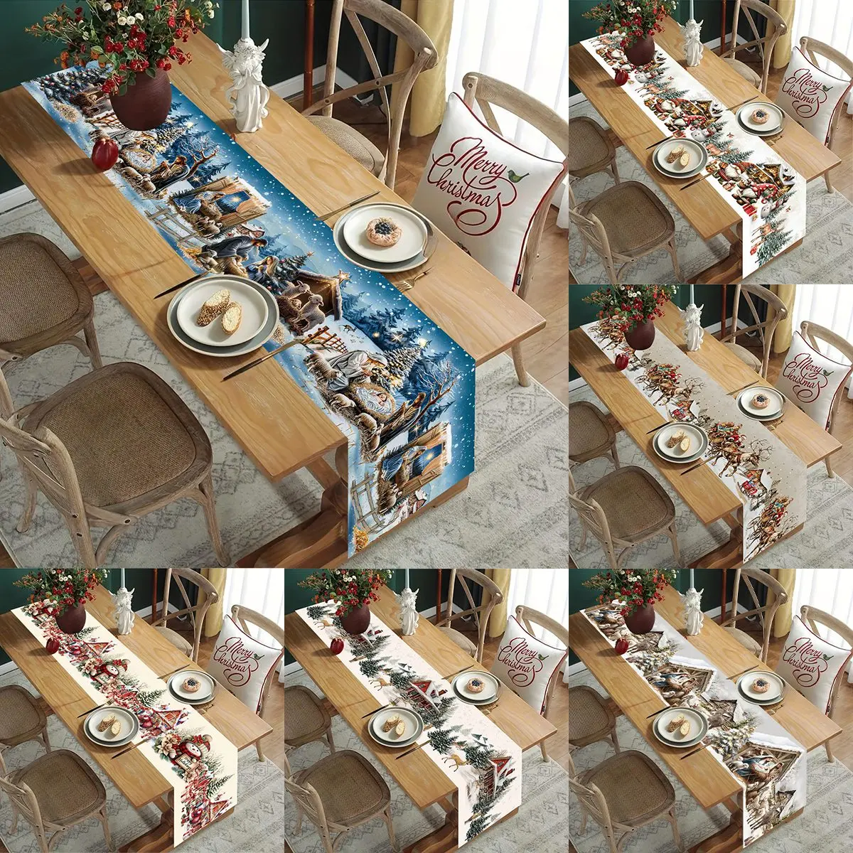 Christmas Nativity Table Runner Christmas Decorations For Home 2025 Navidad Natal Xmas Table Decor Gifts New Year Tablecloth