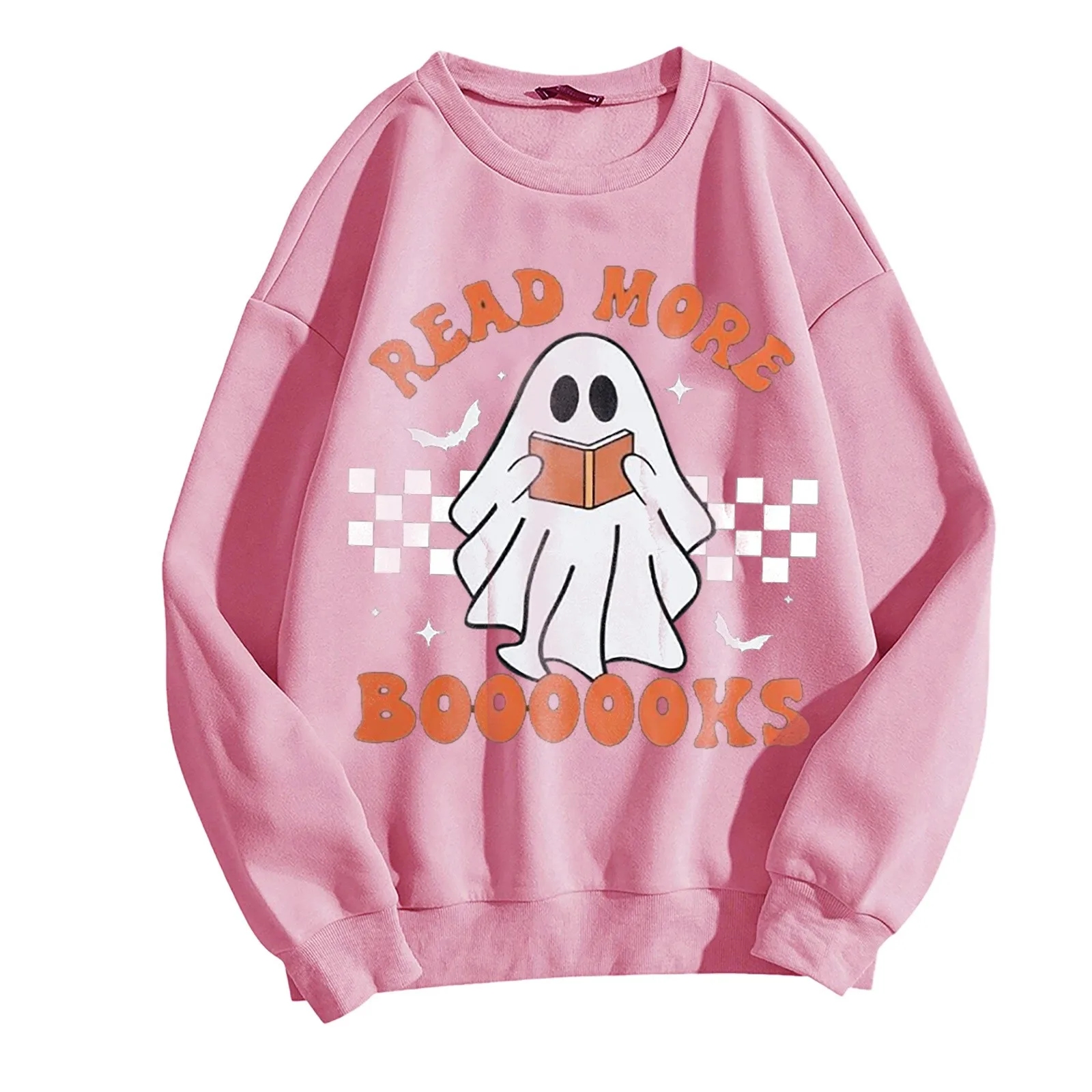 

Women's Halloween Hoodless Sweatshirts Funny Books Ghost Graphic Fleece Hoodie Horror Pumpkin Trend Long Sleeve Autumn Pullover