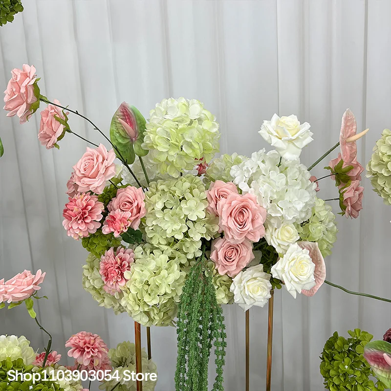 Rosa-grünes Hortensien-Anthurien-Blumenarrangement Luxuriöse Hochzeitstischdekoration Künstliche Blumen Deko-Blumen für Empfang – Detail 7