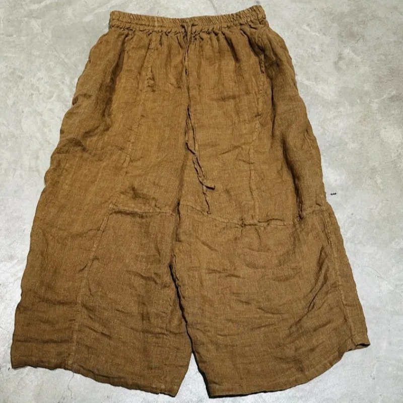 2026 Woman Autumn New Wide Leg Loose Pants Casual Solid Color Personality Cropped Pants Original Linen Drawstring Vintage Pants