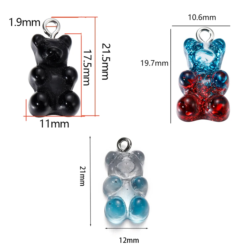 10pcs Colorful Transparent Resin Gummy Bear Charms Pendant Cute Animal Pendant For DIY Necklace Bracelet Jewelry Keychain Making