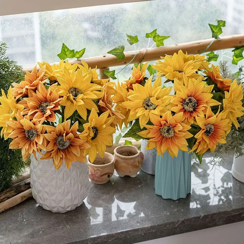 

Realistic Artificial Sunflower Bouquet Elegant Plastic Fake Flower Decorative PU Sunflower Flowers Living Room Decor