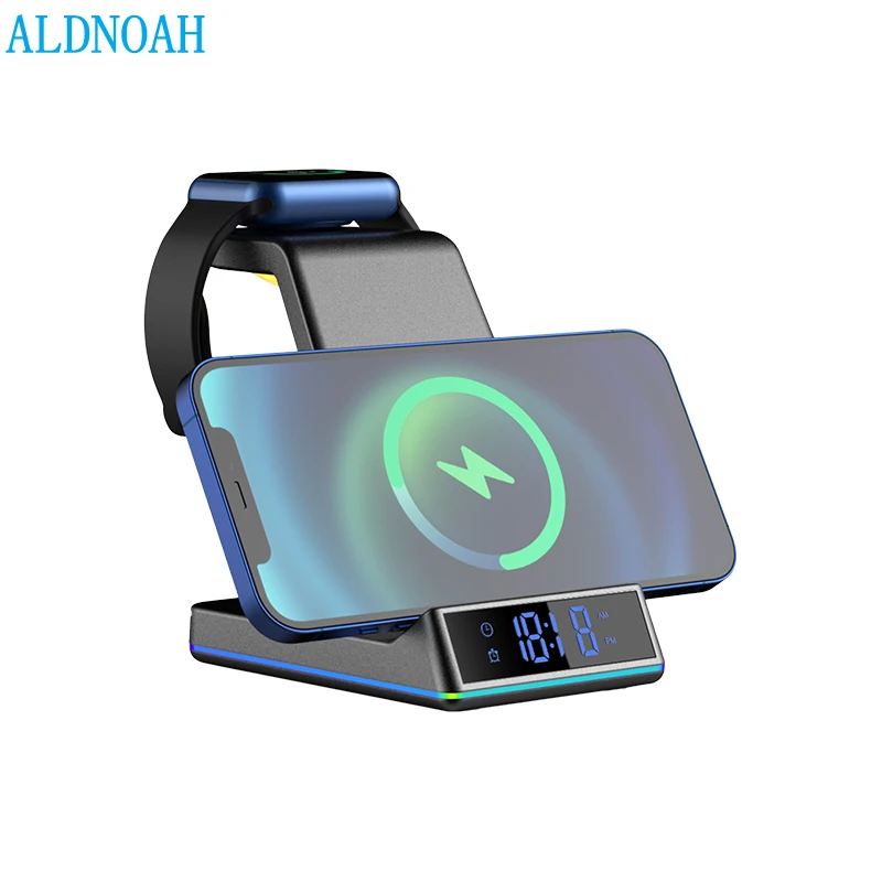 

ALDNOAH 3 in 1 Fast Wireless Charger Clock Pad for iPhone 13 12 11 Pro Wireless Charging Stand for Apple Watch 7 6 AirPods Pro 3