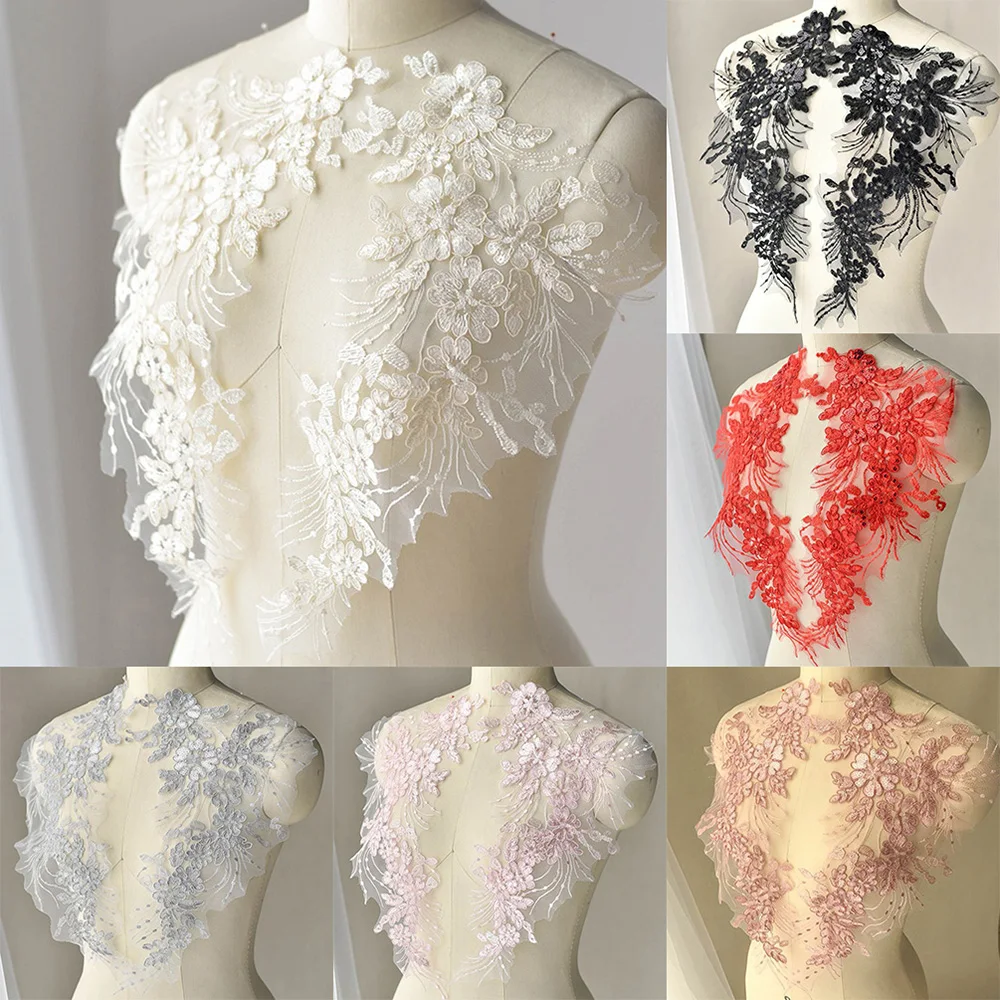 1PC New Lace Flower Embroidery Fabric Decal for Lace Fabric Wedding Dress Sewing Patch Line Up Dress Decoration