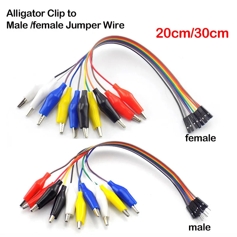 20cm Double head Eclectic Wire jumper Male Female Alligator Clip to 10pin Crocodile pince Test Lead line Connection for DIY B3