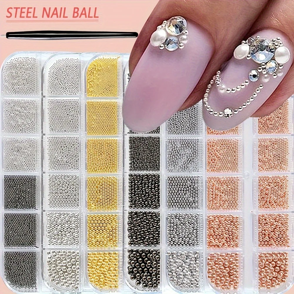 2Pcs/lot Nail Art Decoration Mini Caviar Beads Nail Art Decorations Metal Gold/Silver Micro Ball Nail Charms Magnetic Pen