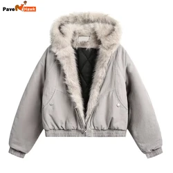 2024 Woolen Collar Hooded Cotton Jacket Mens Winter American Street Retro Thickening Loose Coats Men Women Short Parkas Male