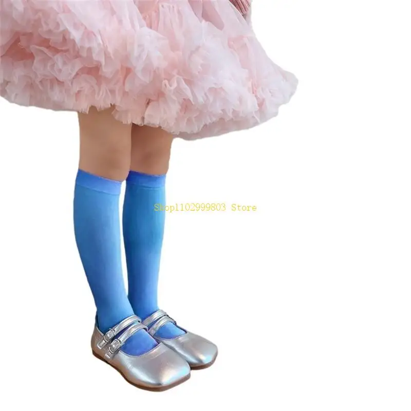 Elastic Knee High Socks for Kids Girls Nylon MidCalf Socks for School Uniform J0MF