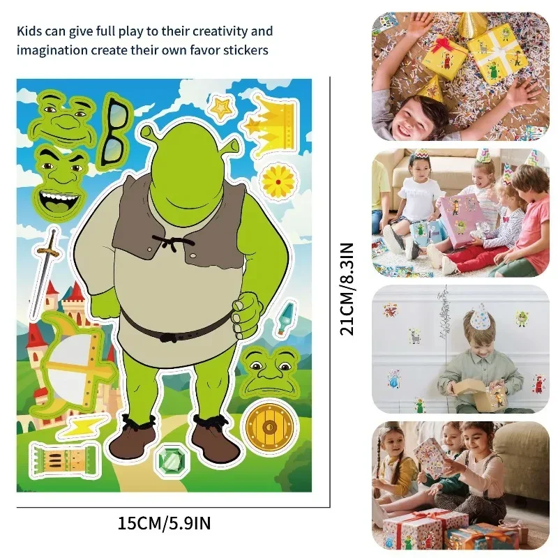Dsn 8/16 Stück Anime Niedliche Shreks Aufkleber Gesichtszusammenbau Puzzle-Sticker DIY-Spiel Lernspielzeug Cartoon Zusammenbaubare Aufkleber Geschenk – Detail 2
