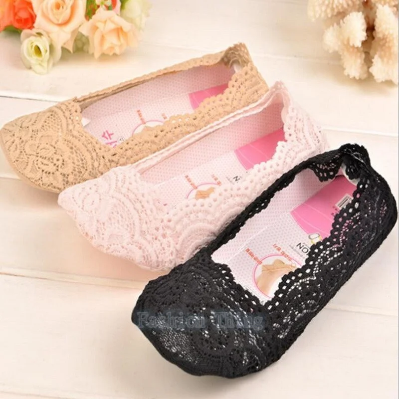 2017 Hot Sale New Women Cotton Lace Socks Antiskid Invisible Liner  Chic Socks Boat Socks