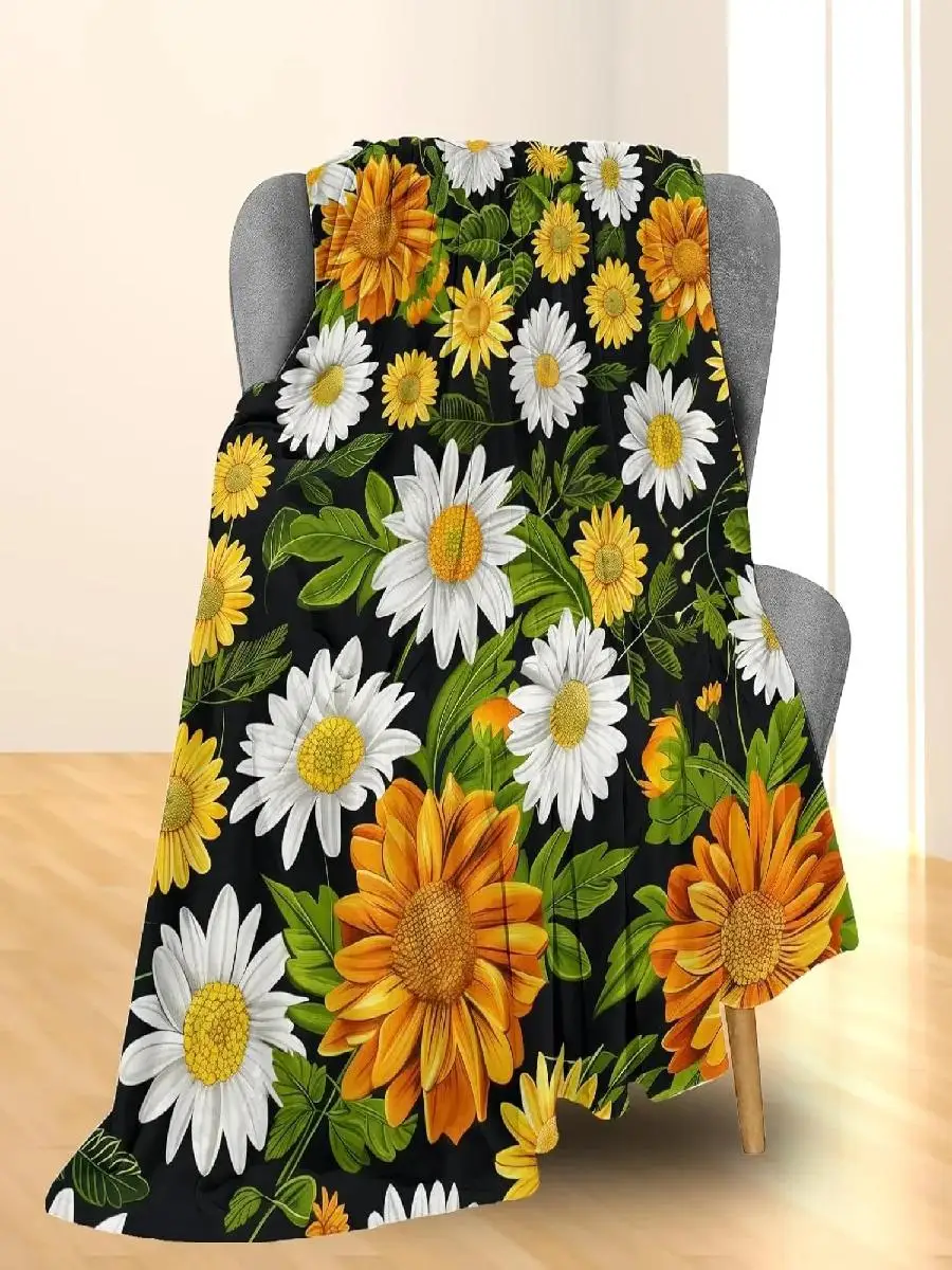 Charming Daisy  Wildflowers Print Soft Throw Blanket  Pop Art Style for Couch Bed Car Camping AllSeason Use