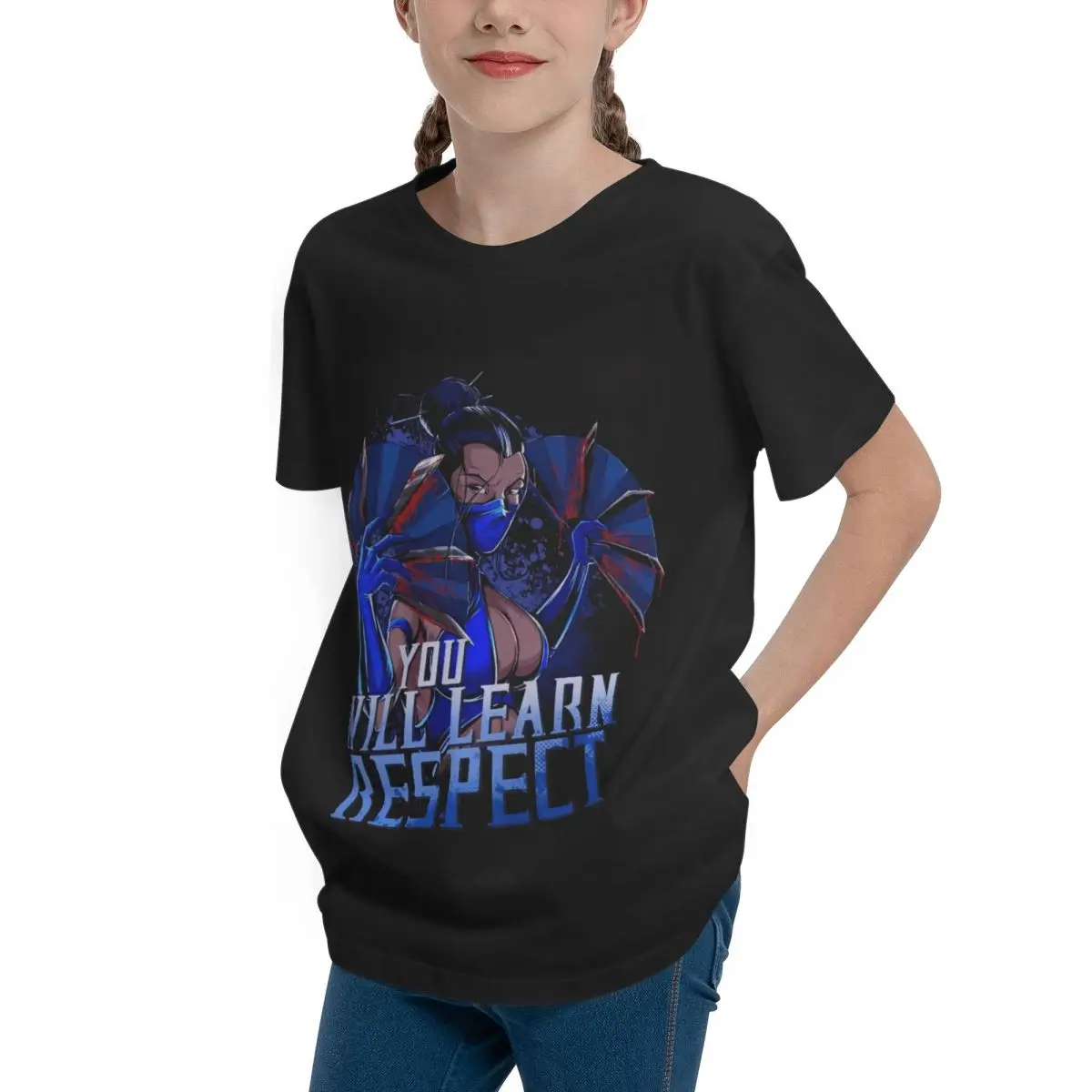 Adolescents Kitana. YOU WILL LEARN RESPECT For Sale Basic Short Sleeve T-Shirt Funny Novelty Crewneck Tshirt Funny High grade