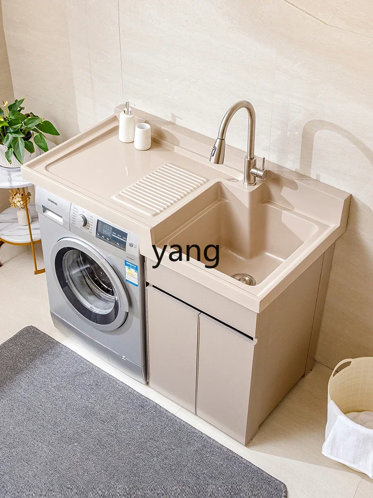 LMAlumimum Balcony Washing Machine Cabinet Drum Laundry Tub Pool Table with Washboard Integrated