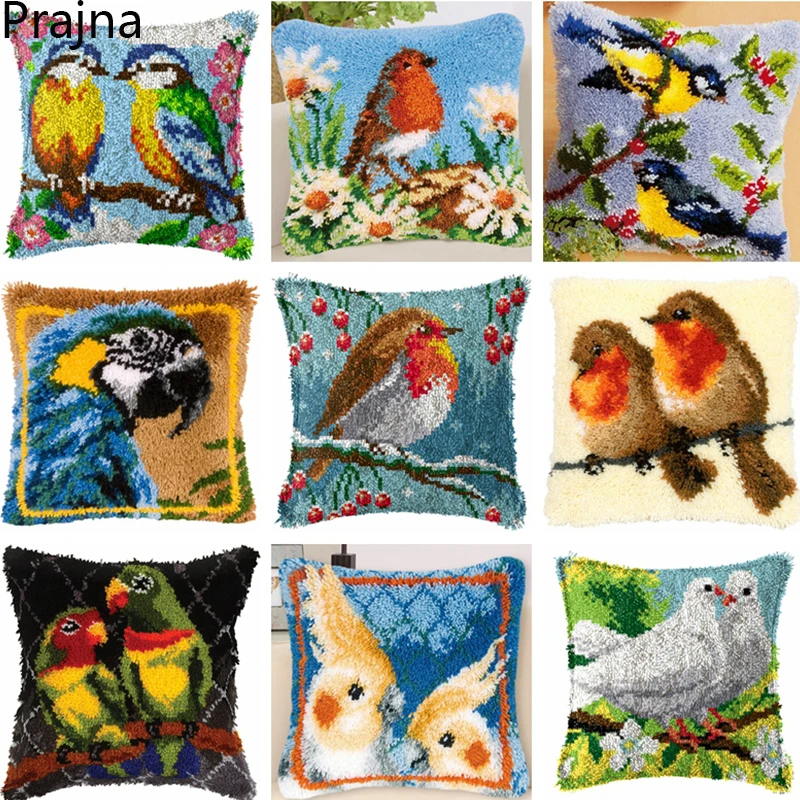 Bird/Animal Latch Hook Pillow Smyrna Package DIY Hooks Knitted Embroidered Carpet Pillow Embroidery Latch Hook Carpet Kit