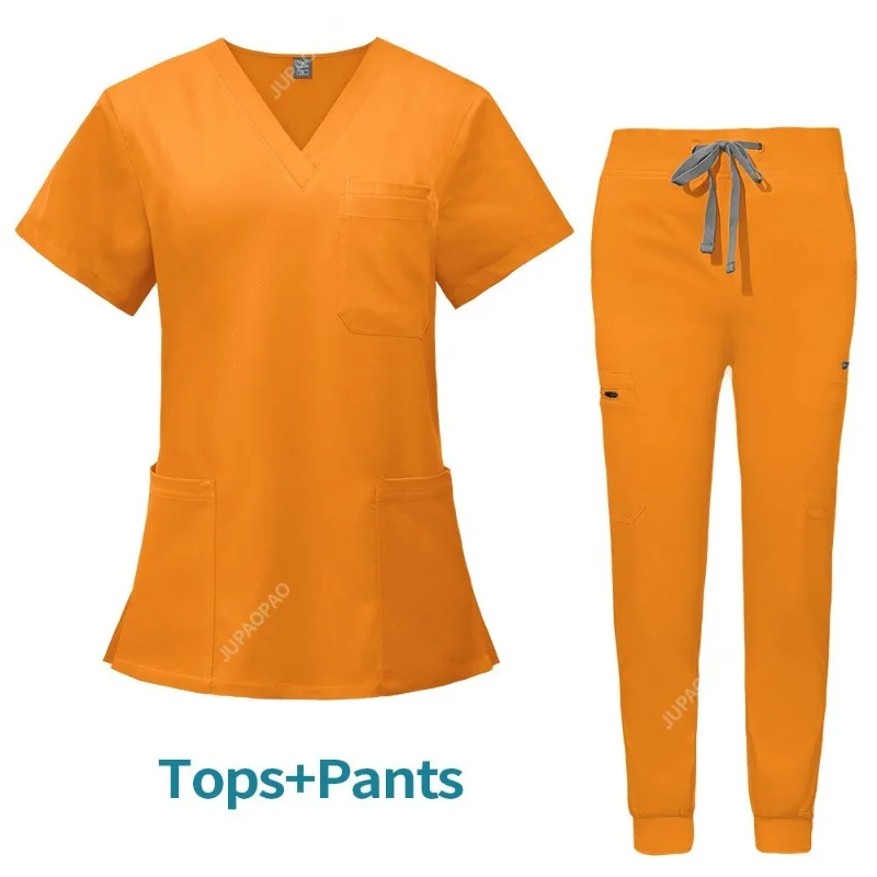 Multicolour Pet Grooming Doctor Scrubs Uniforms Jogger Suits Short Sleeved V-neck Tops Pocket Pants Nursing Sets Medical Clothes