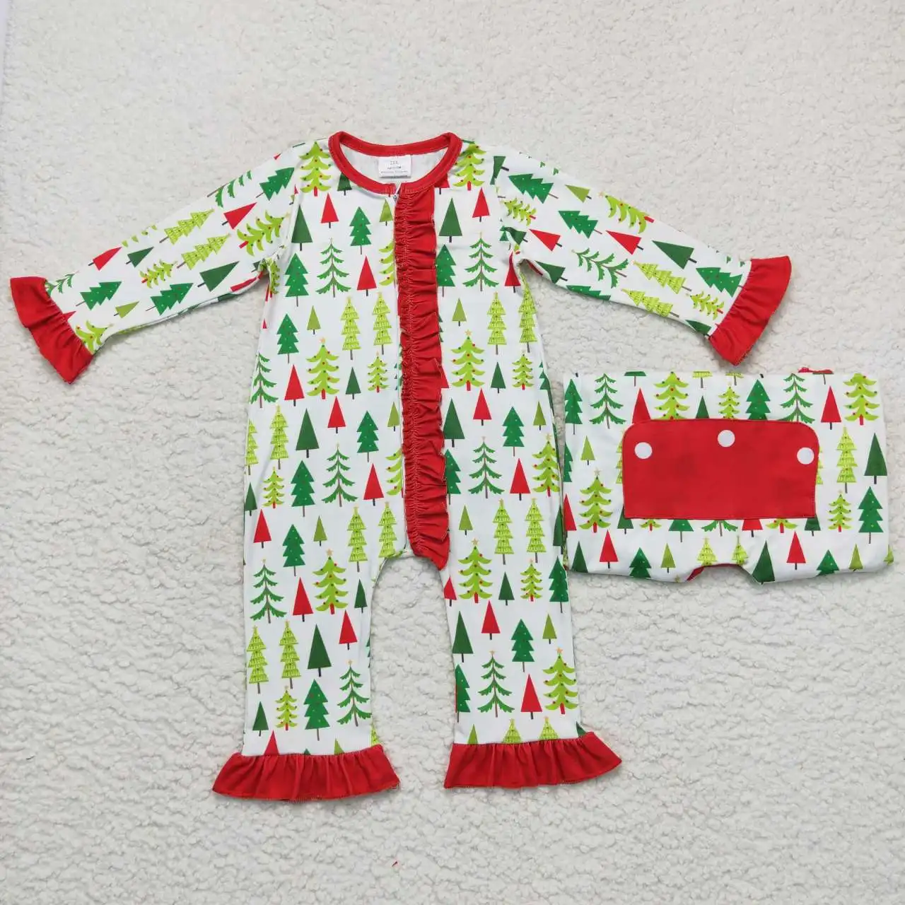 Wholesale Kids Children Newborn One Piece Toddler Zipper Ruffle Romper Baby Girl Infant Long Sleeves Christmas Tree Jumpsuit