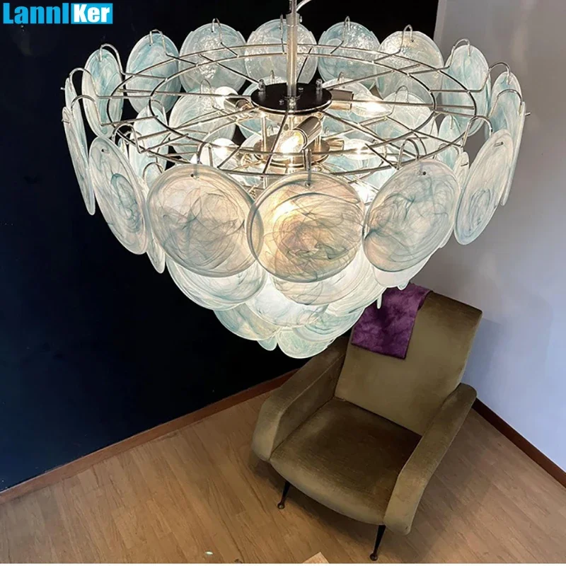 Round Luxury Green Glass Ceiling Chandelier Lighting Elegant Home Decoration Big Hanging Lamps Over Living Room Pendant Light