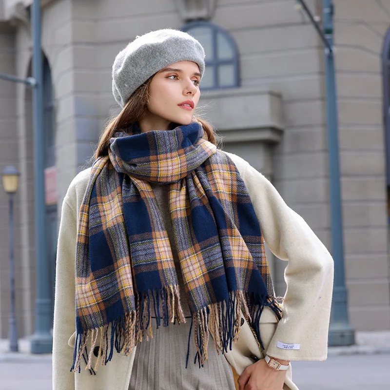 Pink Fashion Plaid Scarf For Women, Fall And Winter Plaid Scarf, Thickened Winter Scarf Female Models