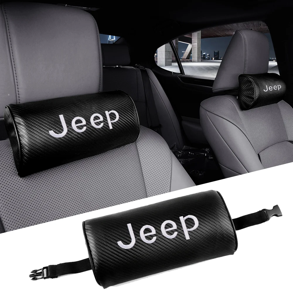 

1/2pcs Car Headrest Carbon Fibre Neck Pillow Interior Accessories For JEEP Grand Cherokee Renegade JK Compass Gladiator Wrangler