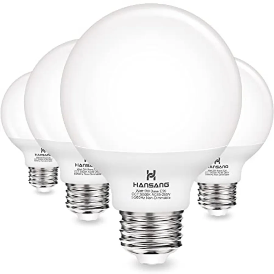 G25 LED Globe Light Bulbs, 60W Equivalent, 5000K Daylight Bathroom, E26 Base, Eye-Friendly Vanity Round, Perfect for Vanity Mak