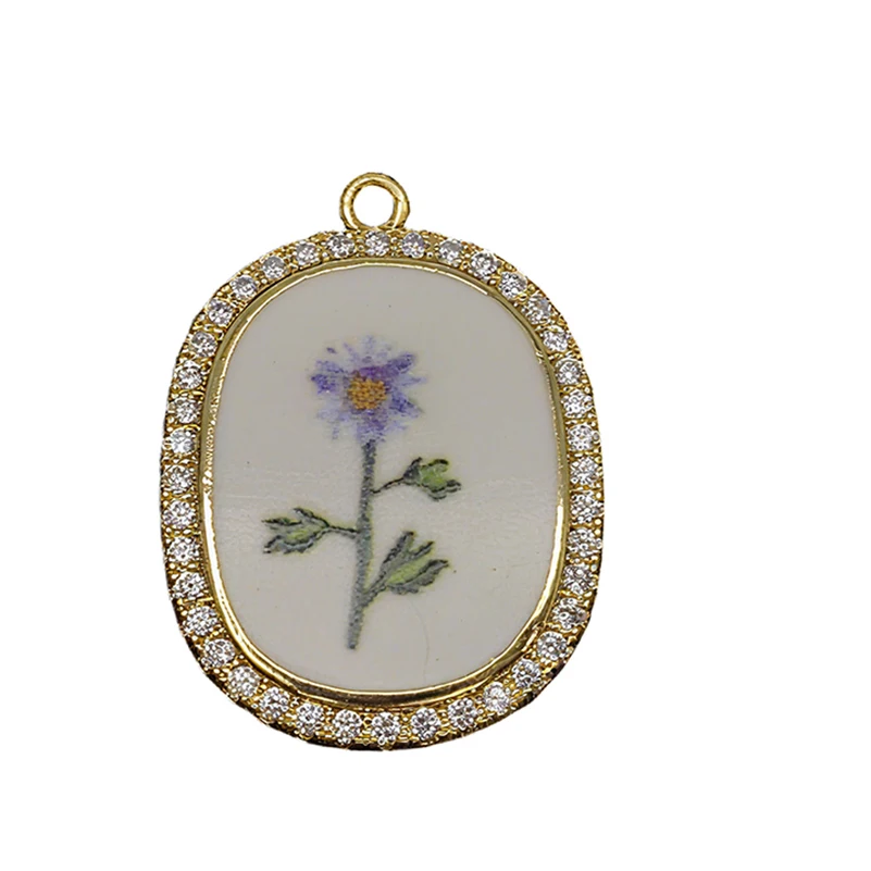 14pcs Mix Copper Oil-drop Color Printing Diomand December Flowers Pendant for Jewelry Making DIY Necklace Bracelet Accessories